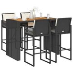 vidaXL Ensemble de bar de jardin 5 Pièces avec coussins noir poly rotin