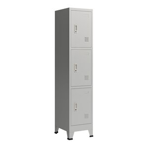 Casier de bureau armoire meuble de rangement pour bureau atelier chambre acier métallique avec 3 portes acier laqué 180 x 38 x 45 cm gris 03_0006347