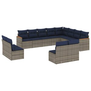 vidaXL Salon de jardin avec coussins 12 Pièces gris résine tressée