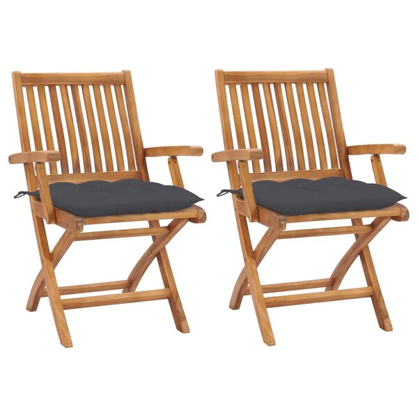 vidaXL Chaises de jardin lot de 2 et coussins anthracite Bois de teck