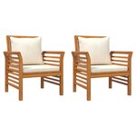 vidaXL Chaises de canapé et coussins blanc crème lot de 2 Bois acacia