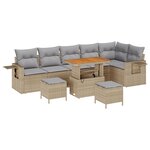 Ensemble de Canapés de Jardin 9 pièces avec Coussins Beige Poly Rattan Acacia