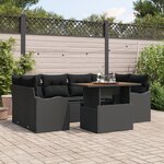 Ensemble de canapé de jardin 7 pièces vidaXL avec coussins noirs en rattan poly et acacia