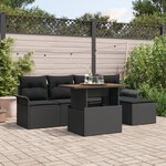 vidaXL Ensemble de salle à manger de jardin 6 pièces avec coussins noir poly rotin acacia
