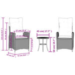 vidaXL Ensemble de bistro 3 Pièces et coussins gris clair résine tressée