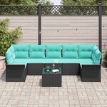 vidaXL Ensemble de canapé de jardin 8 Pièces Noir et turquoise polyrotin