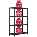 vidaXL Étagère de rangement Noir 220 kg 90x40x138 cm Plastique
