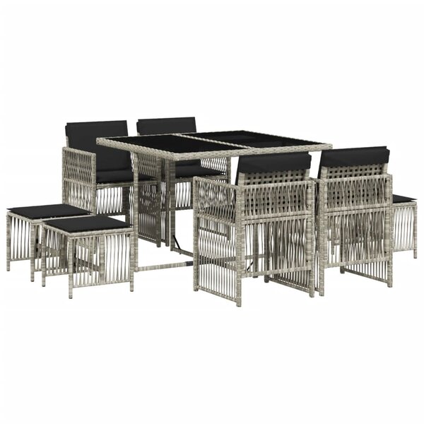 vidaXL Ensemble à manger de jardin et coussins 9 Pièces gris clair rotin