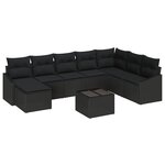 vidaXL Ensemble de canapé de jardin avec coussin 8 Pièces Noir polyrotin
