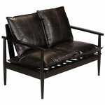 vidaXL Canapé à 2 places Cuir véritable avec bois d'acacia Noir