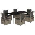 vidaXL Ensemble à manger de jardin et coussins 7 Pièces gris rotin