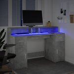 vidaXL Bureau et lumières LED gris béton 140x55x91cm bois d'ingénierie