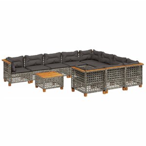vidaXL Salon de jardin 11 Pièces avec coussins gris résine tressée