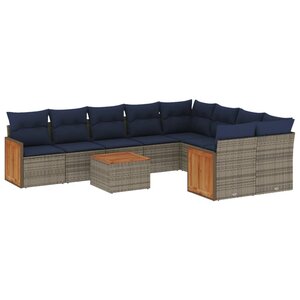 vidaXL Salon de jardin 10 Pièces avec coussins gris résine tressée