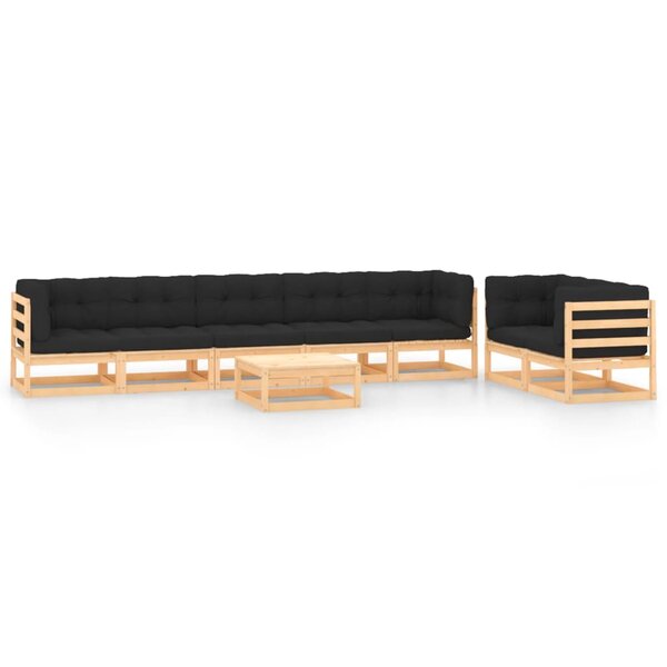 vidaXL Salon de jardin 8 Pièces avec coussins anthracite Pin massif