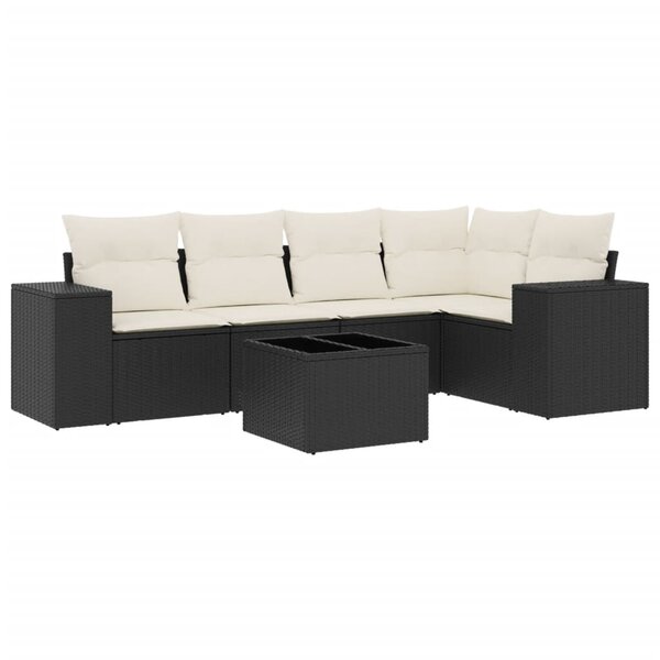 vidaXL Salon de jardin 6 Pièces avec coussins noir résine tressée