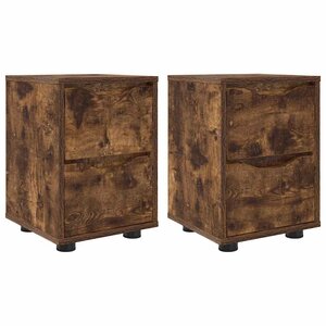 vidaXL Tables de chevet avec tiroir 2 Pièces Chêne fumé 30 5 x 30 x 43 cm