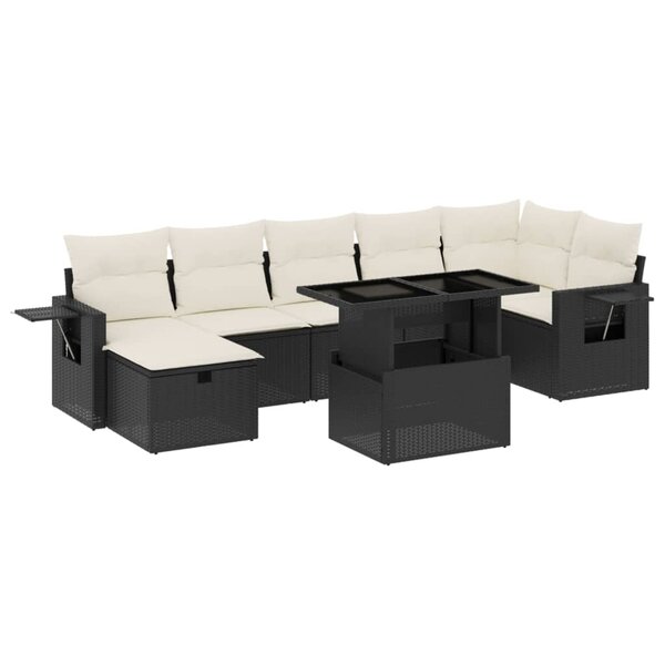 vidaXL Salon de jardin 8 Pièces avec coussins noir résine tressée
