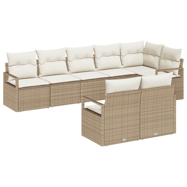 Ensemble de Canapés de Jardin 8 Pièces avec Coussins Beige Poly Rotin