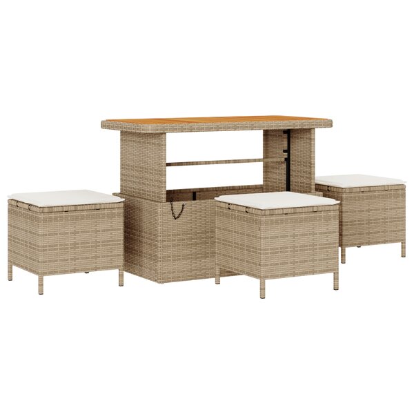 Ensemble de salle à manger de jardin 4 pièces avec coussins en poly rotin beige et acacia