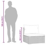 vidaXL Canapé central de jardin avec coussins Noir Résine tressée