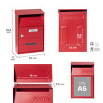 Boîte aux Lettres en Acier  Up D-2006/R  Fenêtres Transparentes  Rouge
