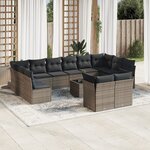 vidaXL Salon de jardin avec coussins 13 Pièces gris résine tressée