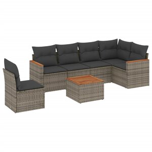 vidaXL Salon de jardin avec coussins 7 Pièces gris résine tressée