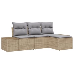 vidaXL Ensemble de Canapé de Jardin 4 Pièces Avec Coussins Beige Rattan Poly