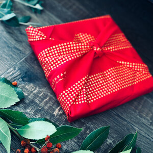 Papier Cadeau Réutilisable Emballage Furoshiki Coton Recyclé : Pour un Flirt (Taille S) 35x35 cm Vert Sapin