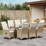 vidaXL Ensemble de jardin de 9 pièces avec coussins beige en poly rattan
