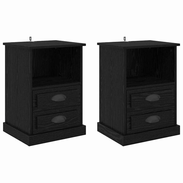 vidaXL Cabinet de chevet avec tiroir 2 Pièces Chêne noir 36 x 43 x 60 cm