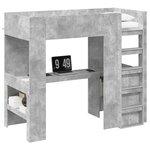 vidaXL Cadre de lit superposé avec bureau Gris béton 90 x 200 cm