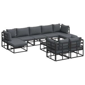vidaXL Ensemble de canapé de jardin avec coussin 10 Pièces Noir Aluminium