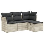 vidaXL Salon de jardin 4 Pièces avec coussins gris clair résine tressée