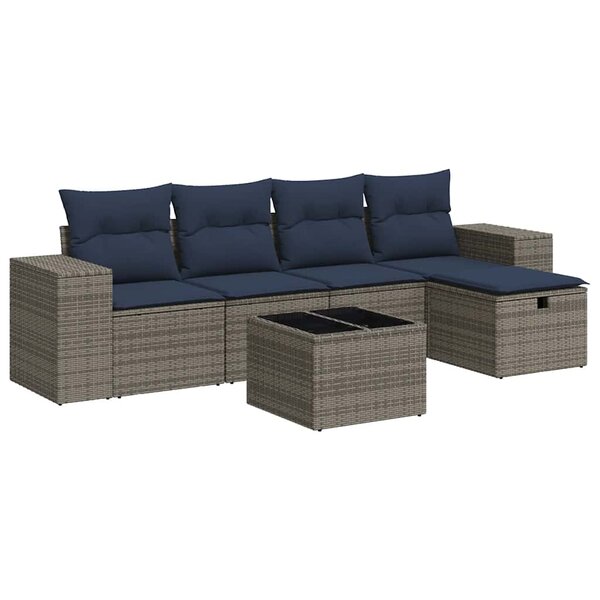 vidaXL Salon de jardin 6 Pièces avec coussins gris résine tressée