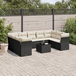vidaXL Salon de jardin 10 Pièces avec coussins noir résine tressée