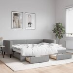 vidaXL Lit de jour avec gigogne et tiroirs gris clair 90x200 cm tissu