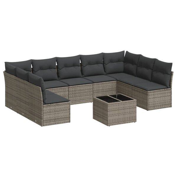 vidaXL Salon de jardin avec coussins 10 Pièces gris résine tressée
