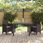 vidaXL Ensemble de salle à manger de jardin 3 pièces avec coussins en poly rattan marron