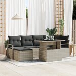 Ensemble de canapé de jardin 7 pièces avec coussins gris clair en rattan poly