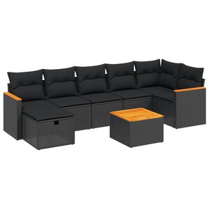 vidaXL Salon de jardin 8 Pièces avec coussins noir résine tressée