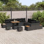 vidaXL Ensemble de canapé de jardin avec coussin 13 Pièces Noir