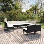 vidaXL Salon de jardin 9 Pièces avec coussins Résine tressée Noir