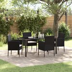 vidaXL Set de repas de jardin 5 pièces avec coussins en rattan polyester noir