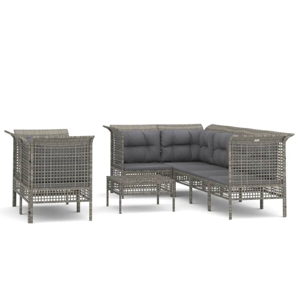 vidaXL Salon de jardin 8 Pièces avec coussins Gris Résine tressée