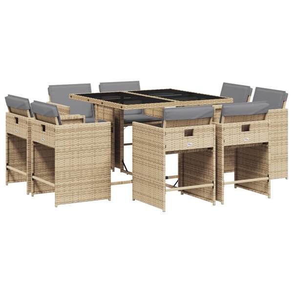 vidaXL Ensemble à manger de jardin et coussins 9 Pièces mélange beige