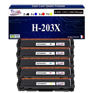 T3AZUR -5x Toners compatibles avec CF540X CF541X CF542X CF543X 203X pour HP Color LaserJet Pro M254dw M254nw