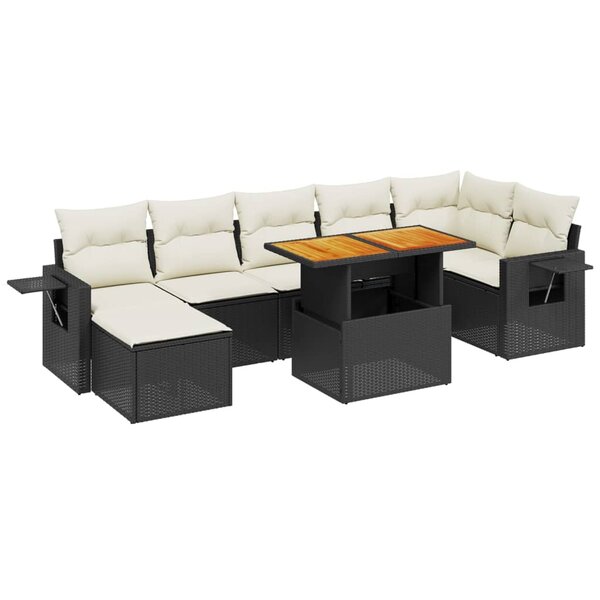 vidaXL Salon de jardin 8 Pièces avec coussins noir résine tressée