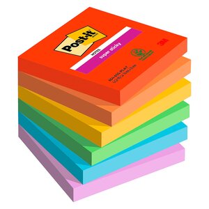 Notes couleurs playful super sticky post-it 76 x 76 mm - bloc de 90 feuilles - lot de 12